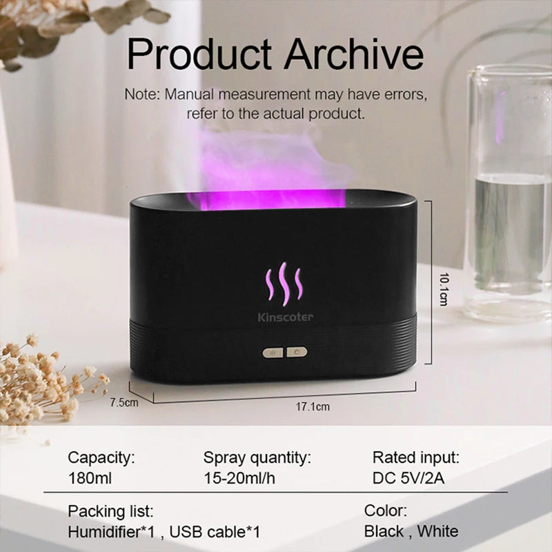 Aroma Diffuser Air Humidifier Ultrasonic Cool Led Essential Oil Flame Lamp Difusor